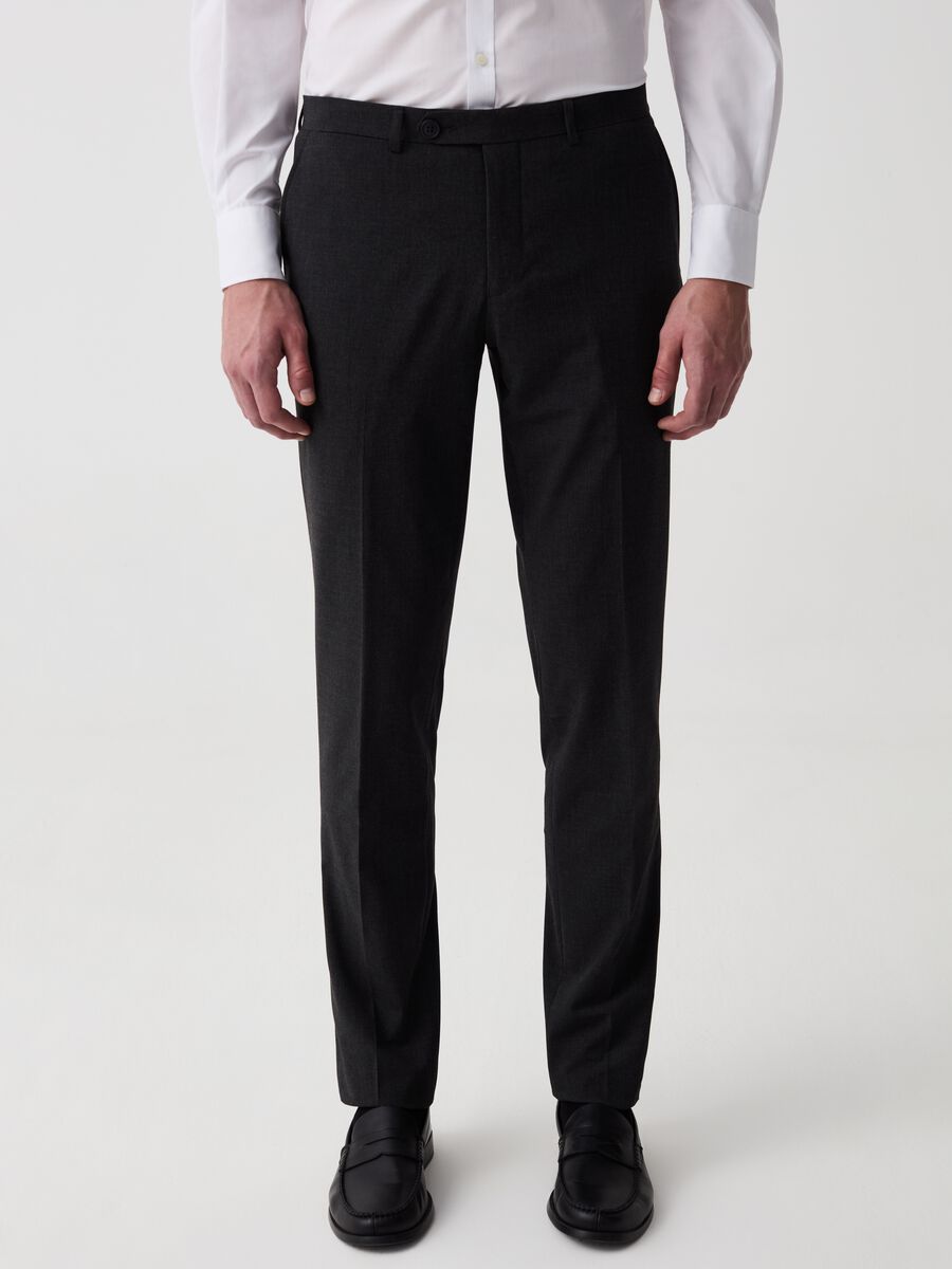 Solid colour easy-fit trousers_1