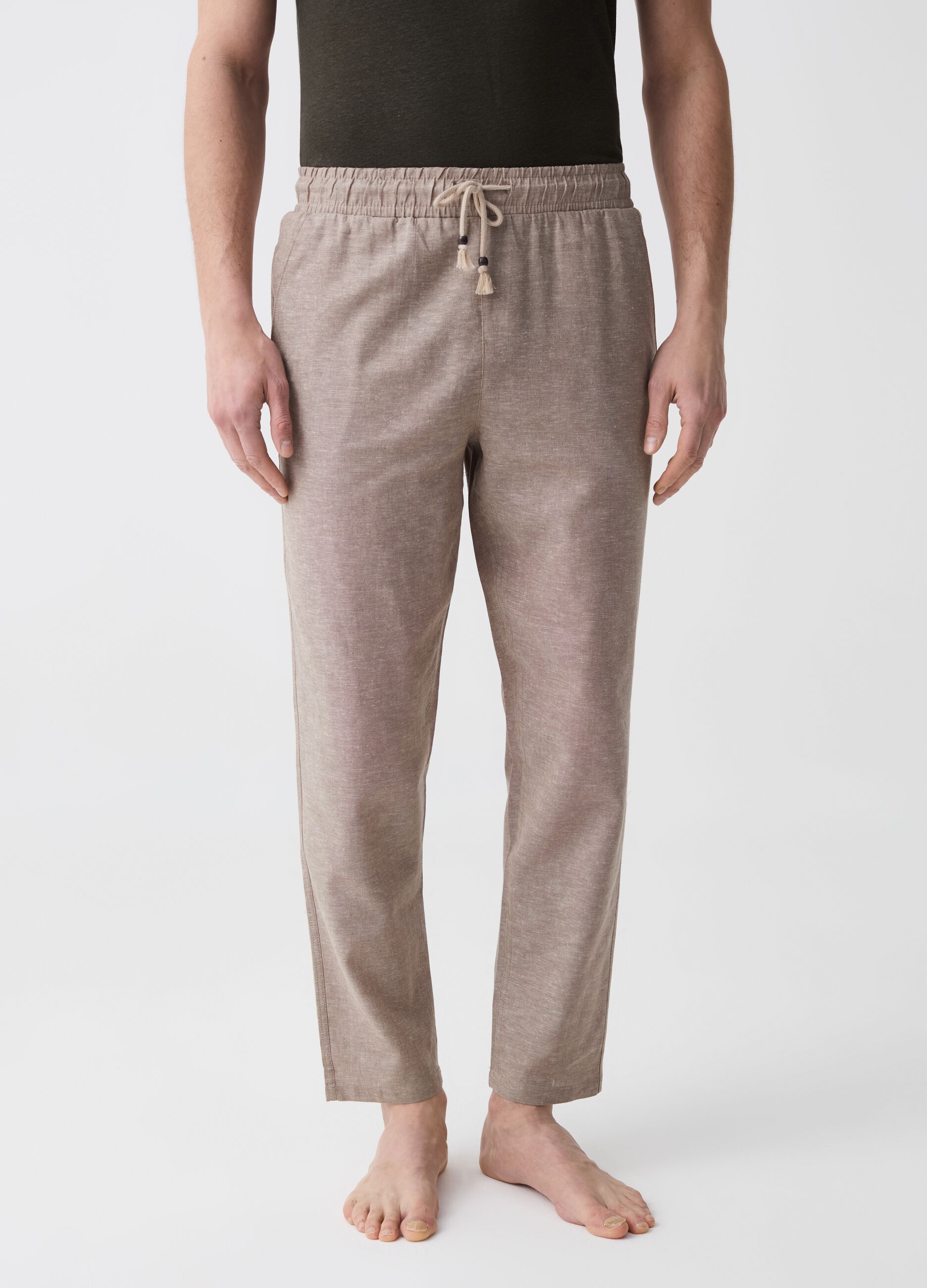 Pantalón pijama largo de algodón y lino