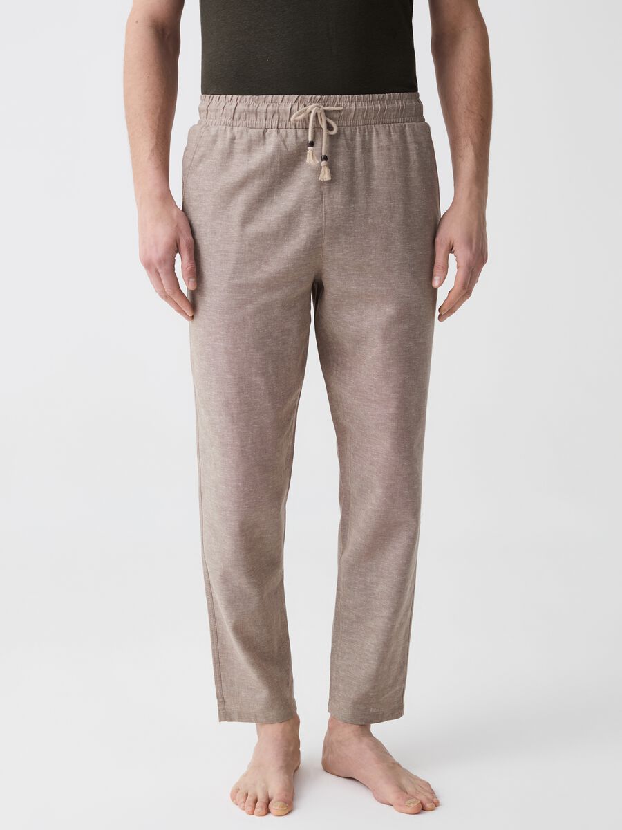 Pantalón pijama largo de algodón y lino_1