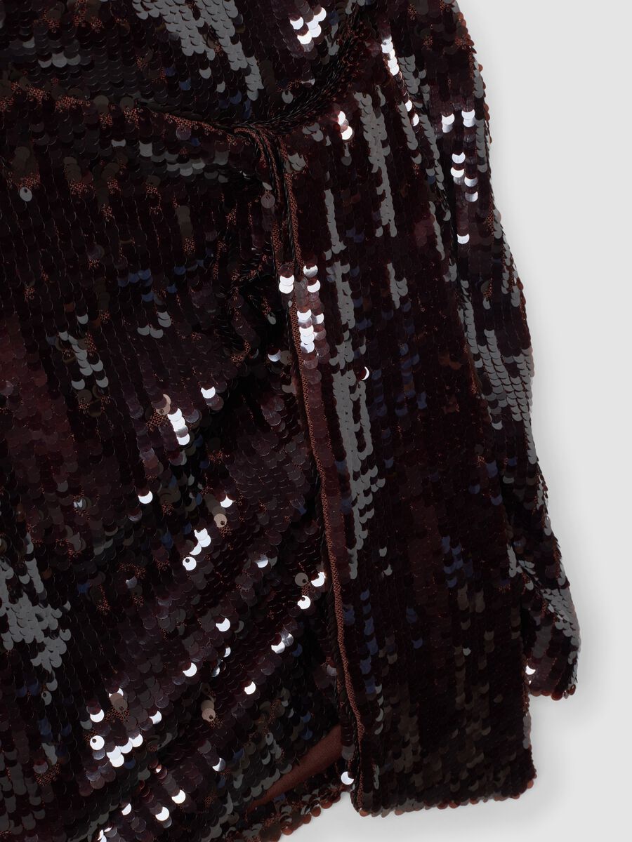 Vestido castanho em tecido el&aacute;stico com lantejoulas_1