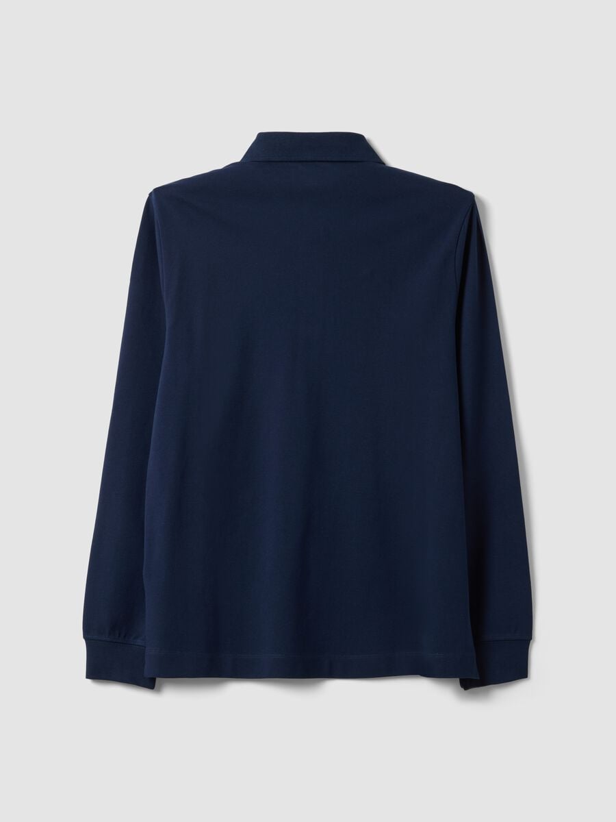 Navy stretch-cotton long-sleeve polo shirt, regular fit_6