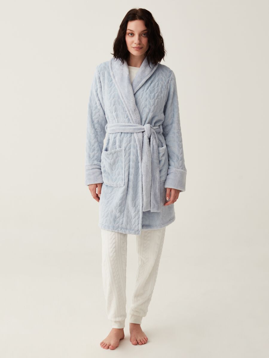 Dressing gown with cable-knit design_0