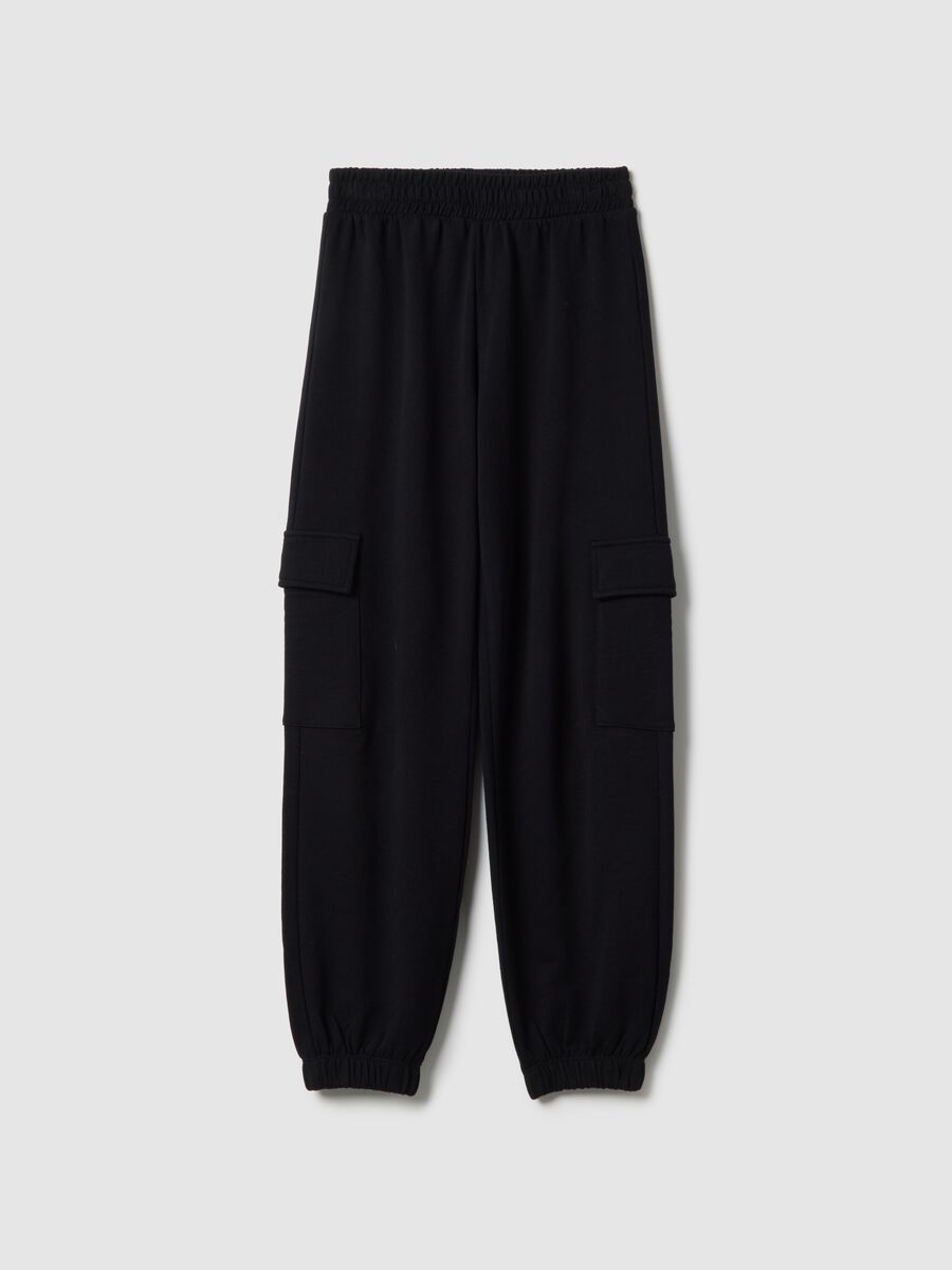 Girls' regular fit black cotton jogger trousers_3