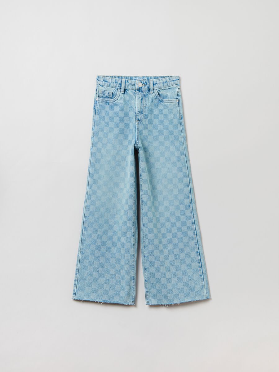 Culotte jeans with chess pattern_0