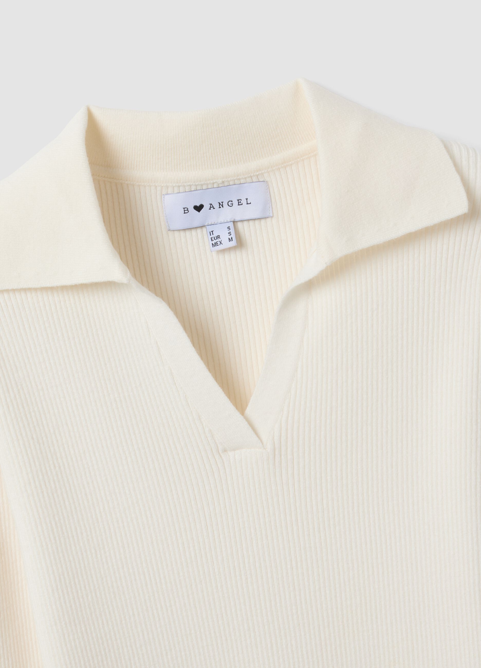 White viscose-blend fitted polo-collar top