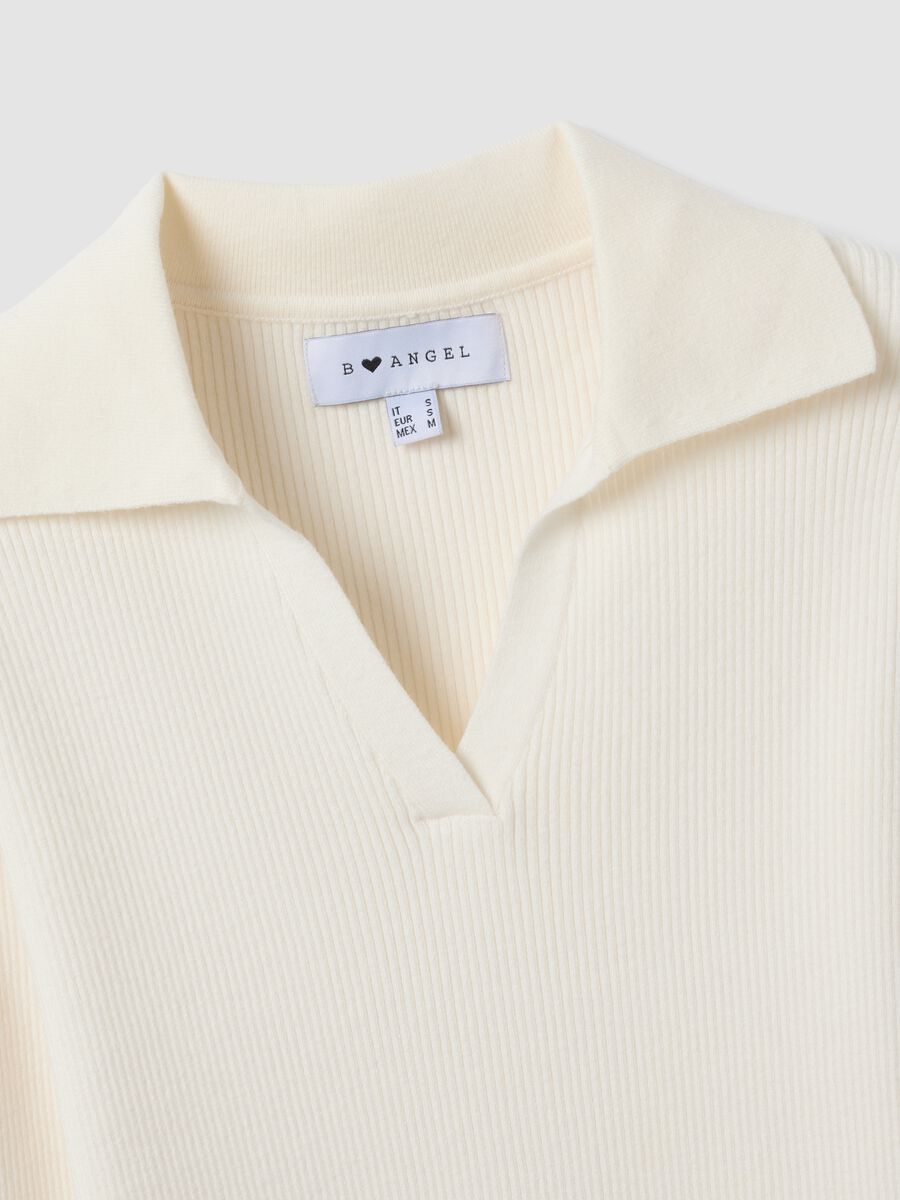 White viscose-blend fitted polo-collar top_5