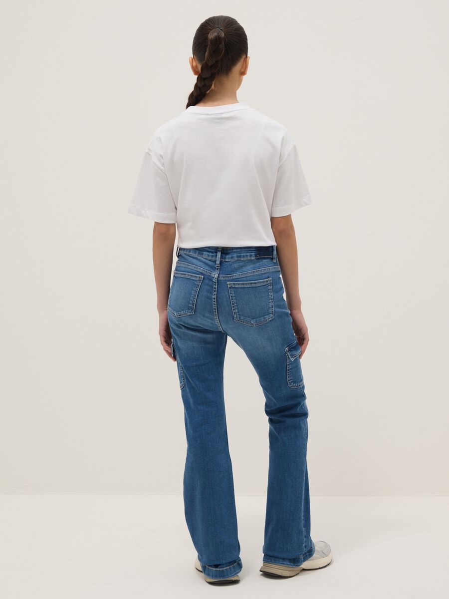 Girls' regular fit stretchy blue cotton flare trousers_1