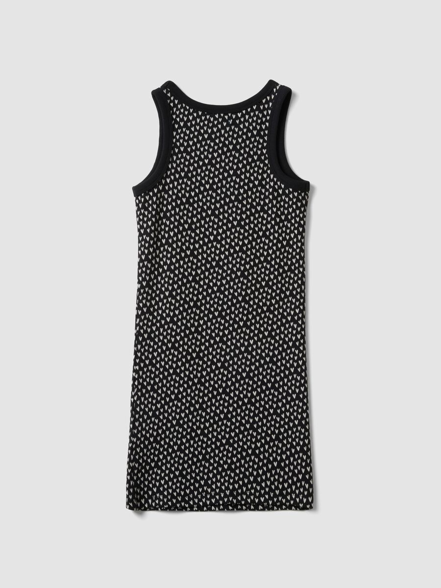 Girls&rsquo; black fitted stretch cotton dress with hearts_1