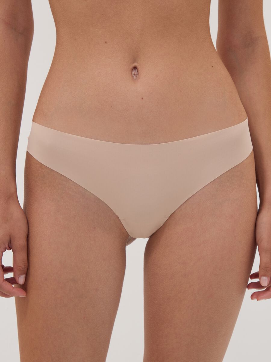 Beige Brasil-Slip aus elastischer Mikrofaser mit Spitze_1