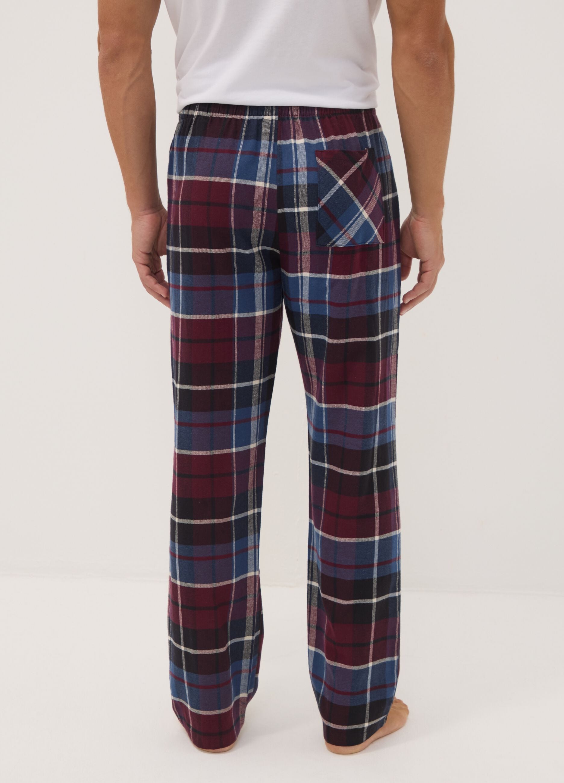 Pantaloni pigiama rossi e blu in flanella di puro cotone organico a quadri