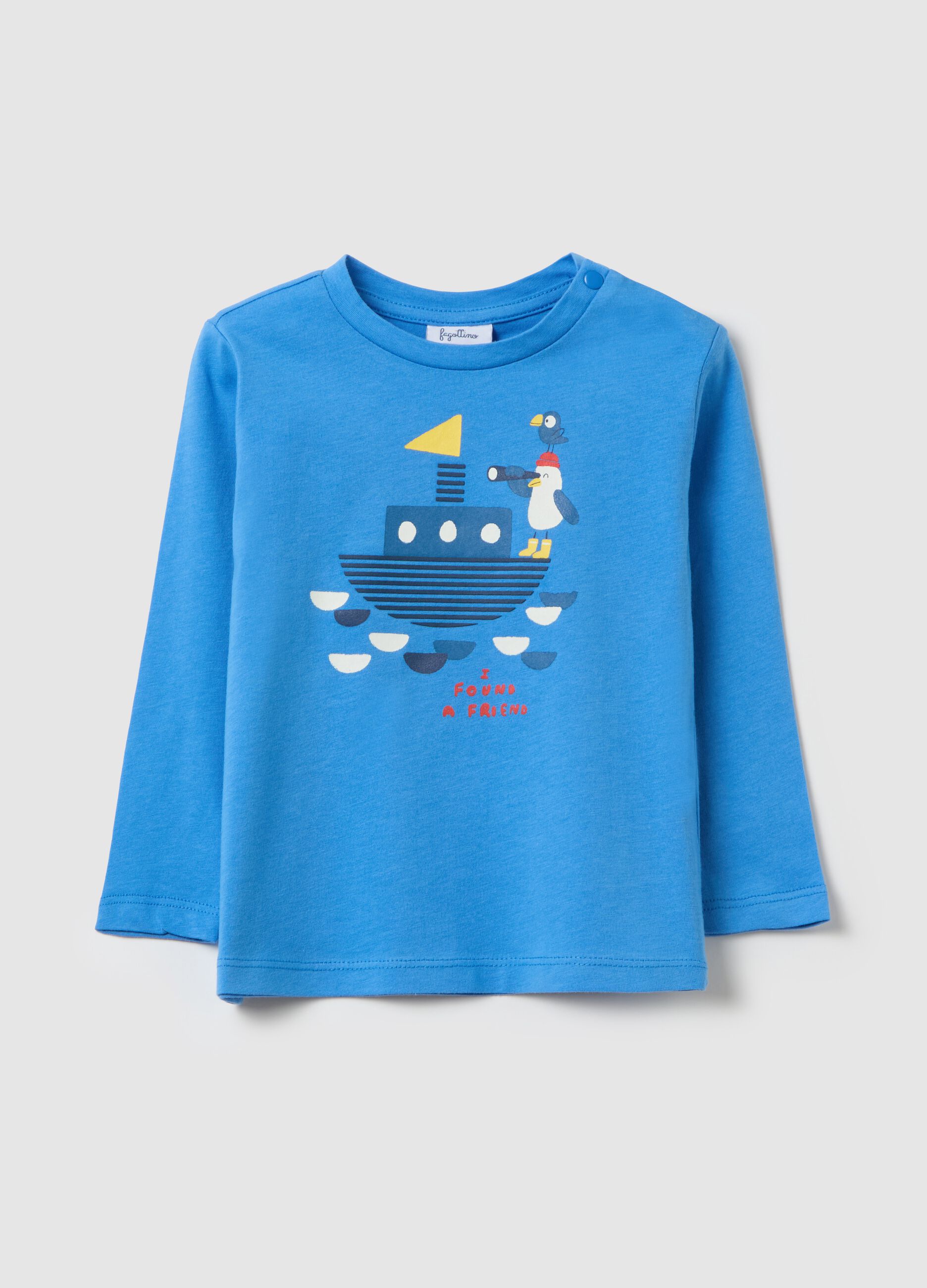 Cotton T-shirt with print and long sleeves