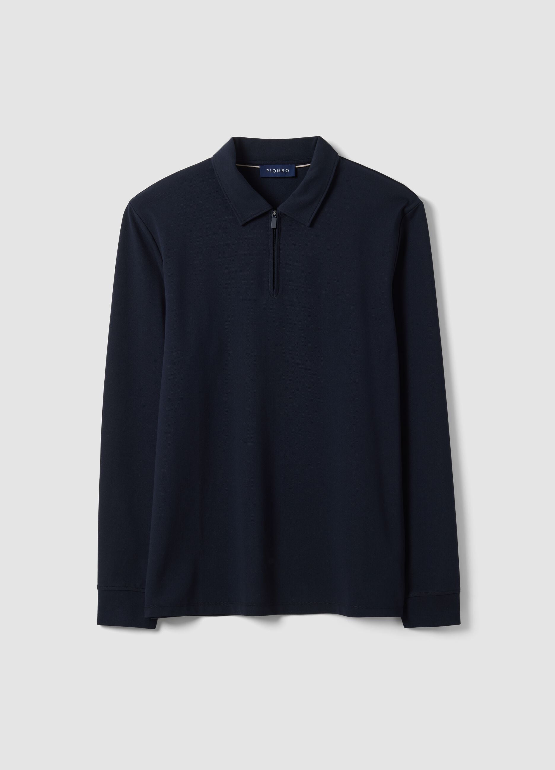 Polo blu in misto cotone piquet elasticizzato Easy dry regular fit