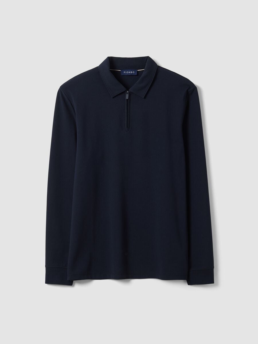 Polo blu in misto cotone piquet elasticizzato Easy dry regular fit_0
