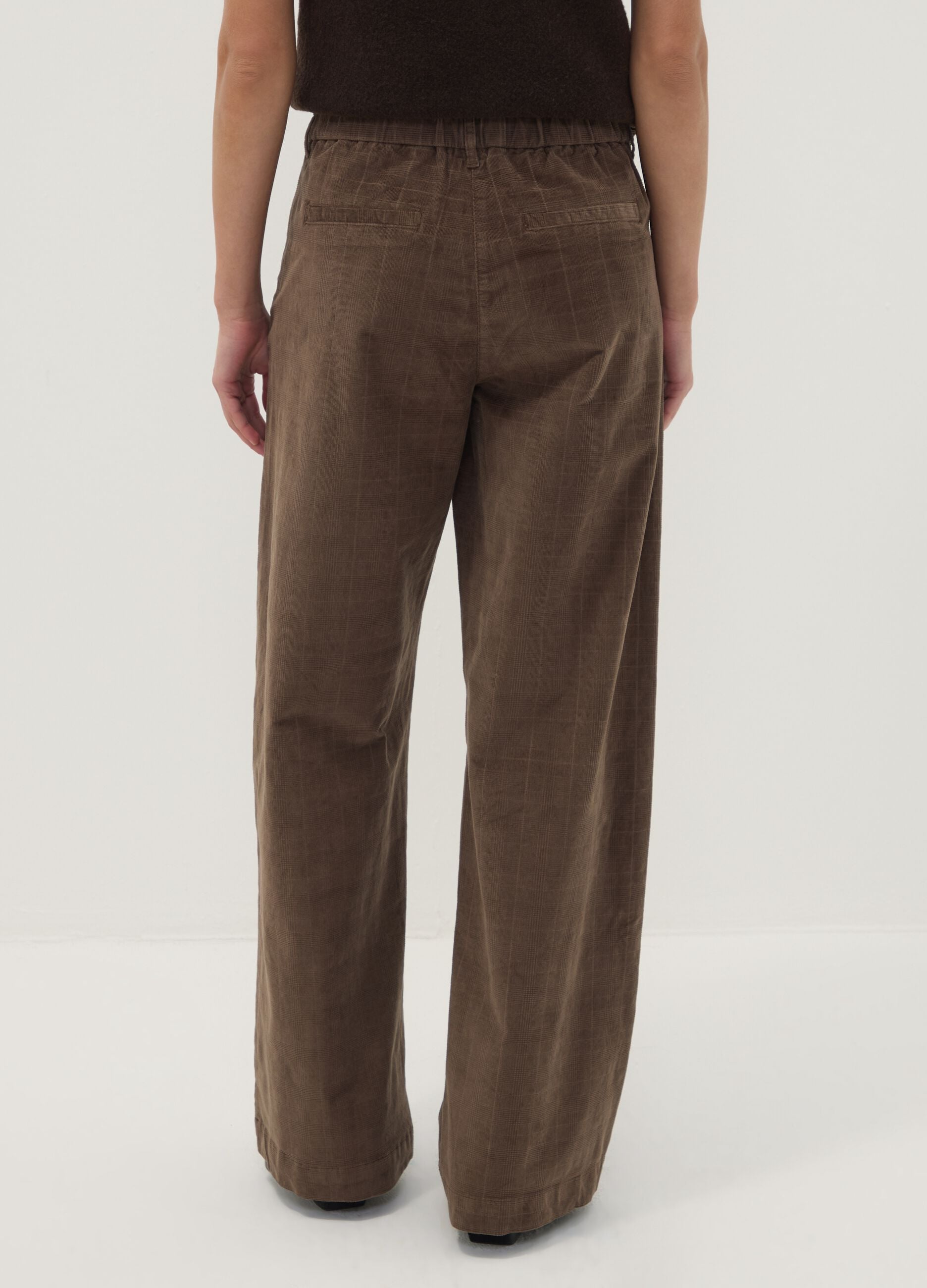 Pantaloni marroni wide leg in cotone elasticizzato