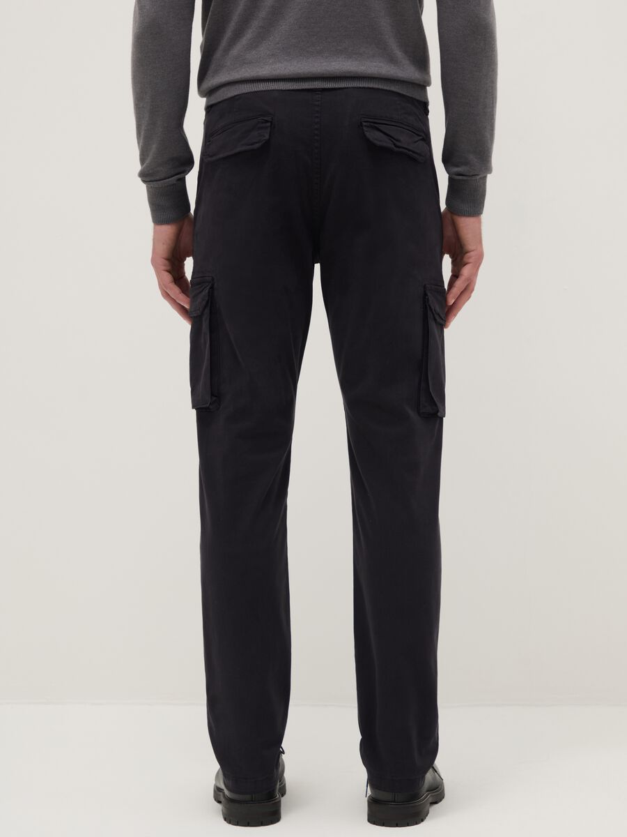 Black slim fit stretch cotton cargo trousers_2