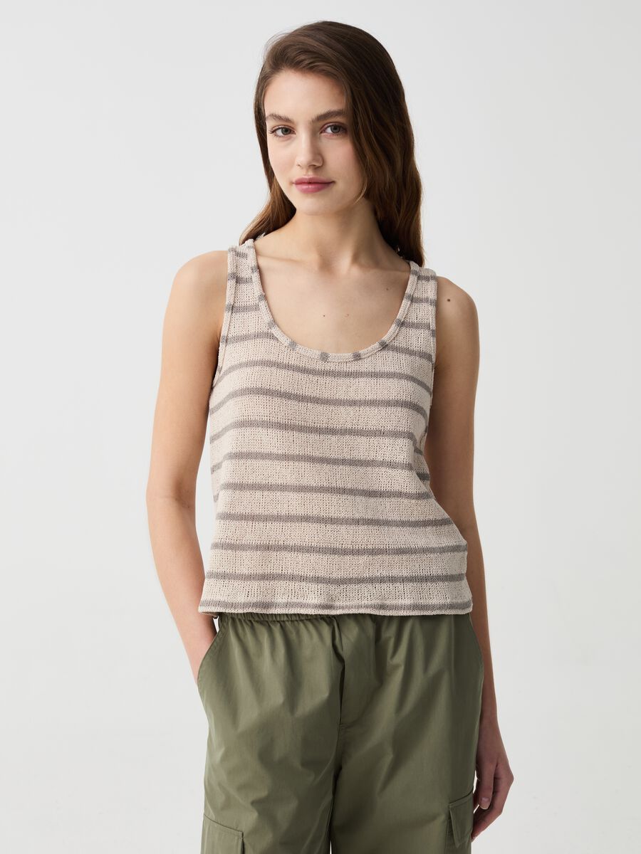 Striped knitted-effect tank top_2