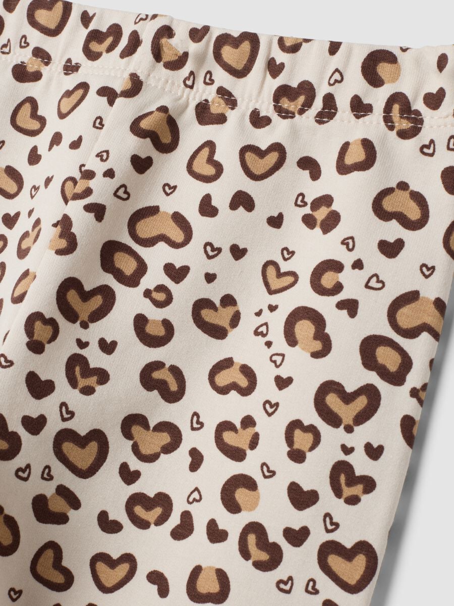 Beige stretch cotton leggings with animal print_1