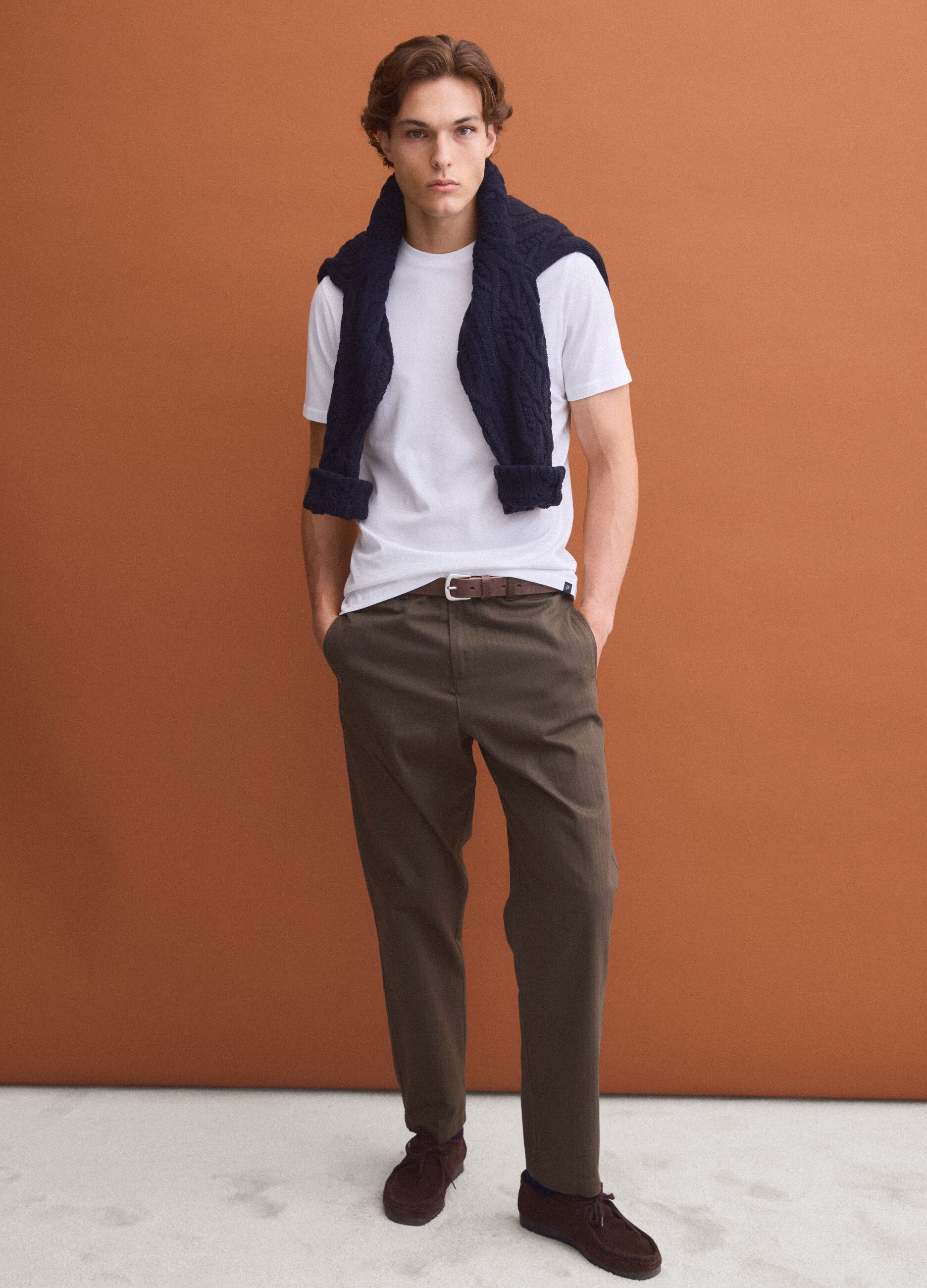 White pure-cotton crew-neck T-shirt in a regular fit