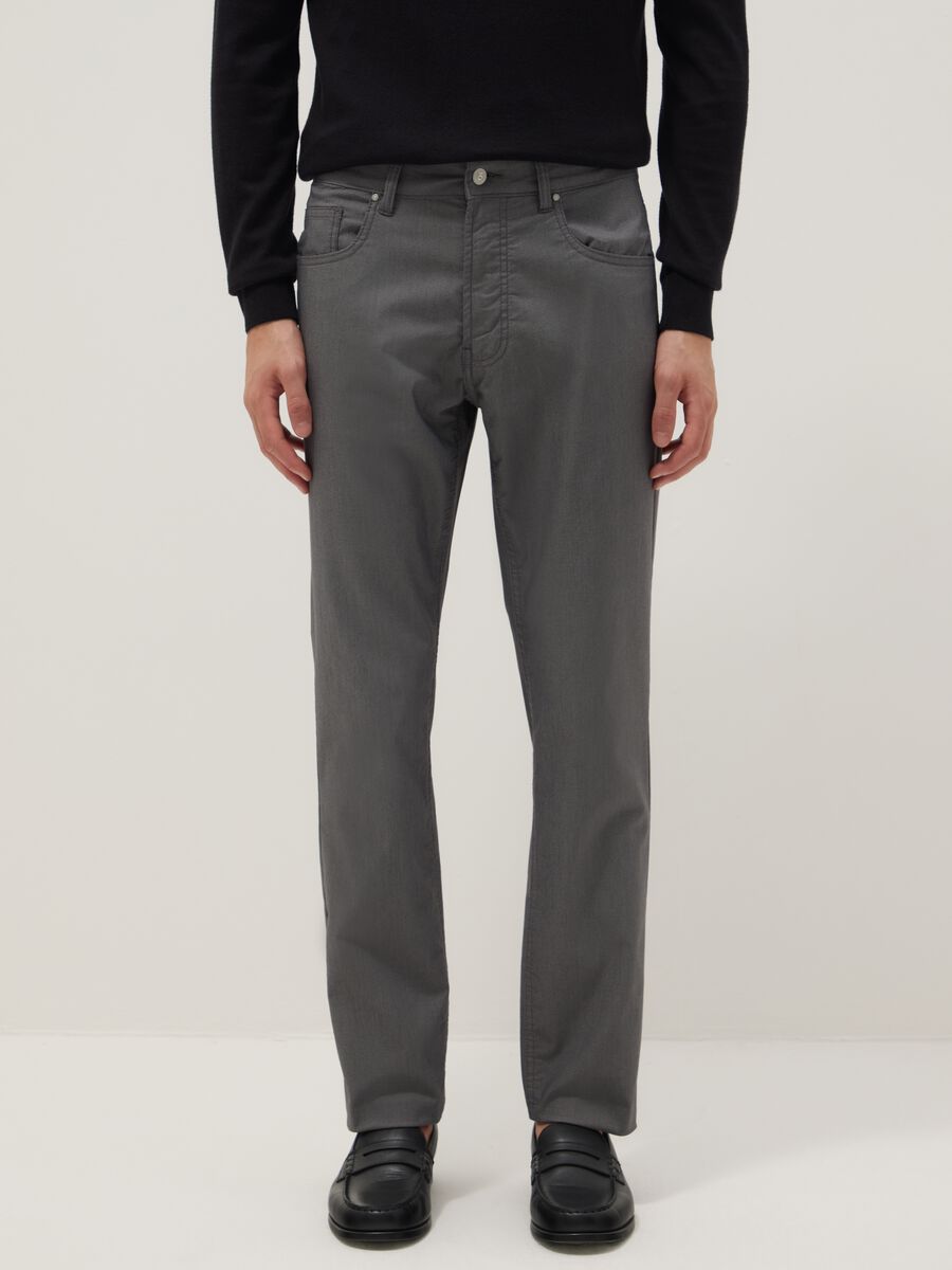Grey stretch cotton blend slim fit chino trousers_1