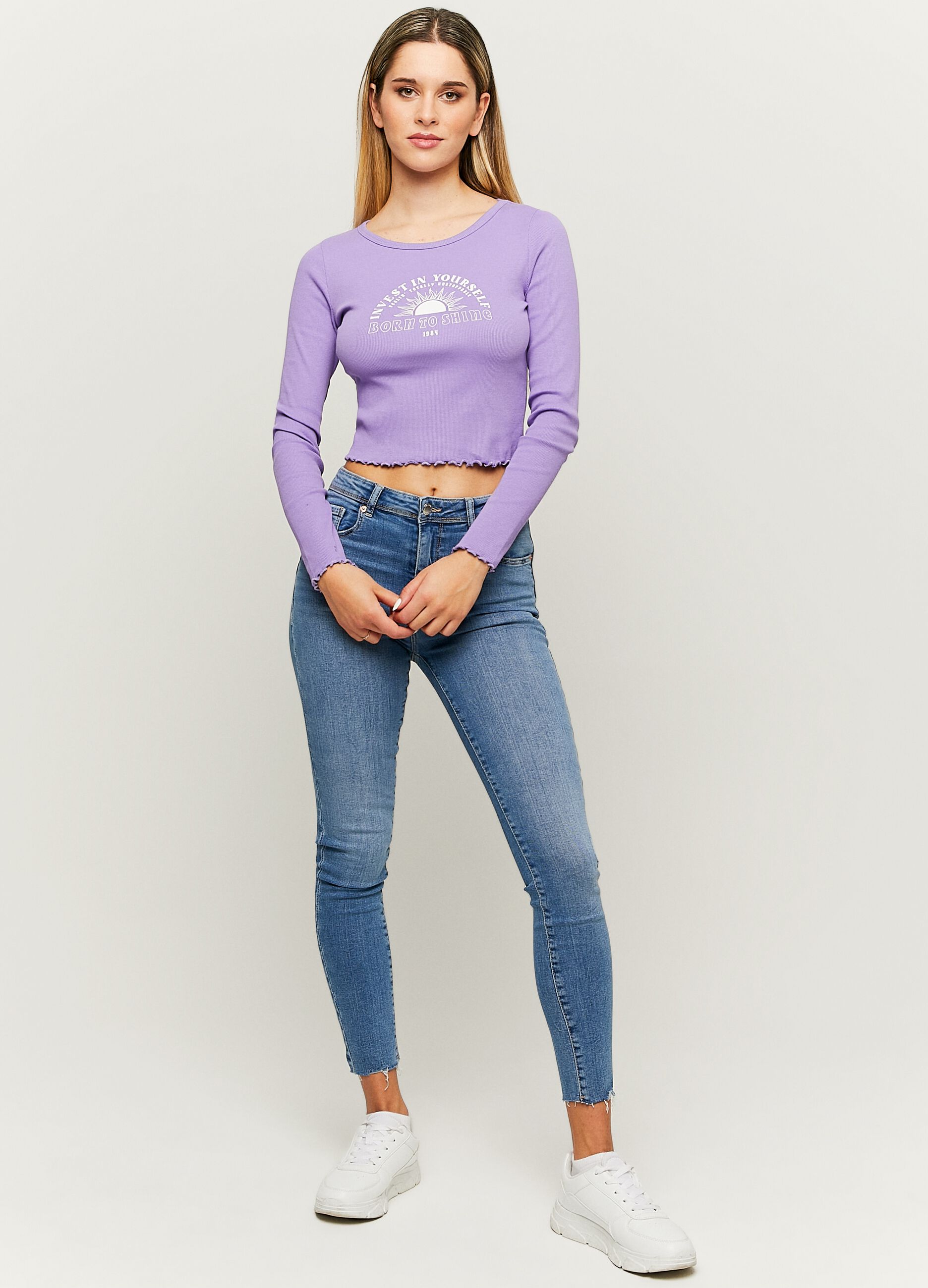 Ribbed crop T-shirt with print