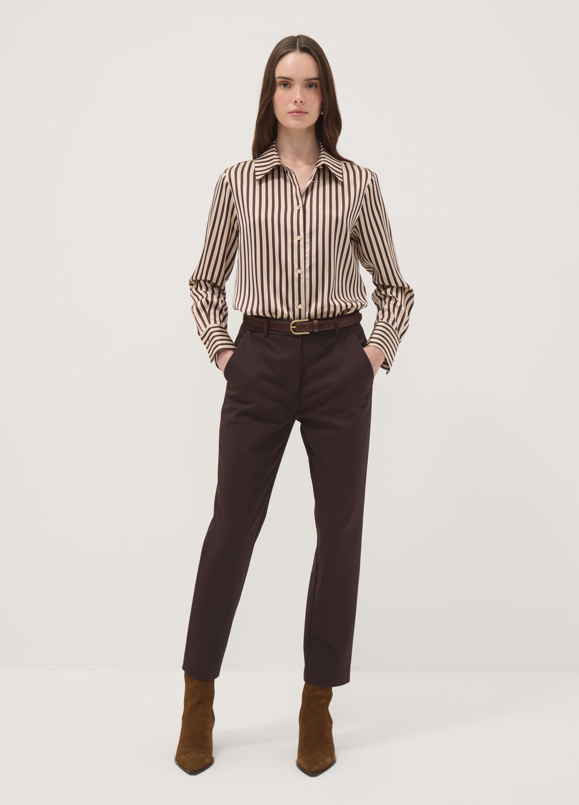 Slim-fit brown stretch cotton trousers