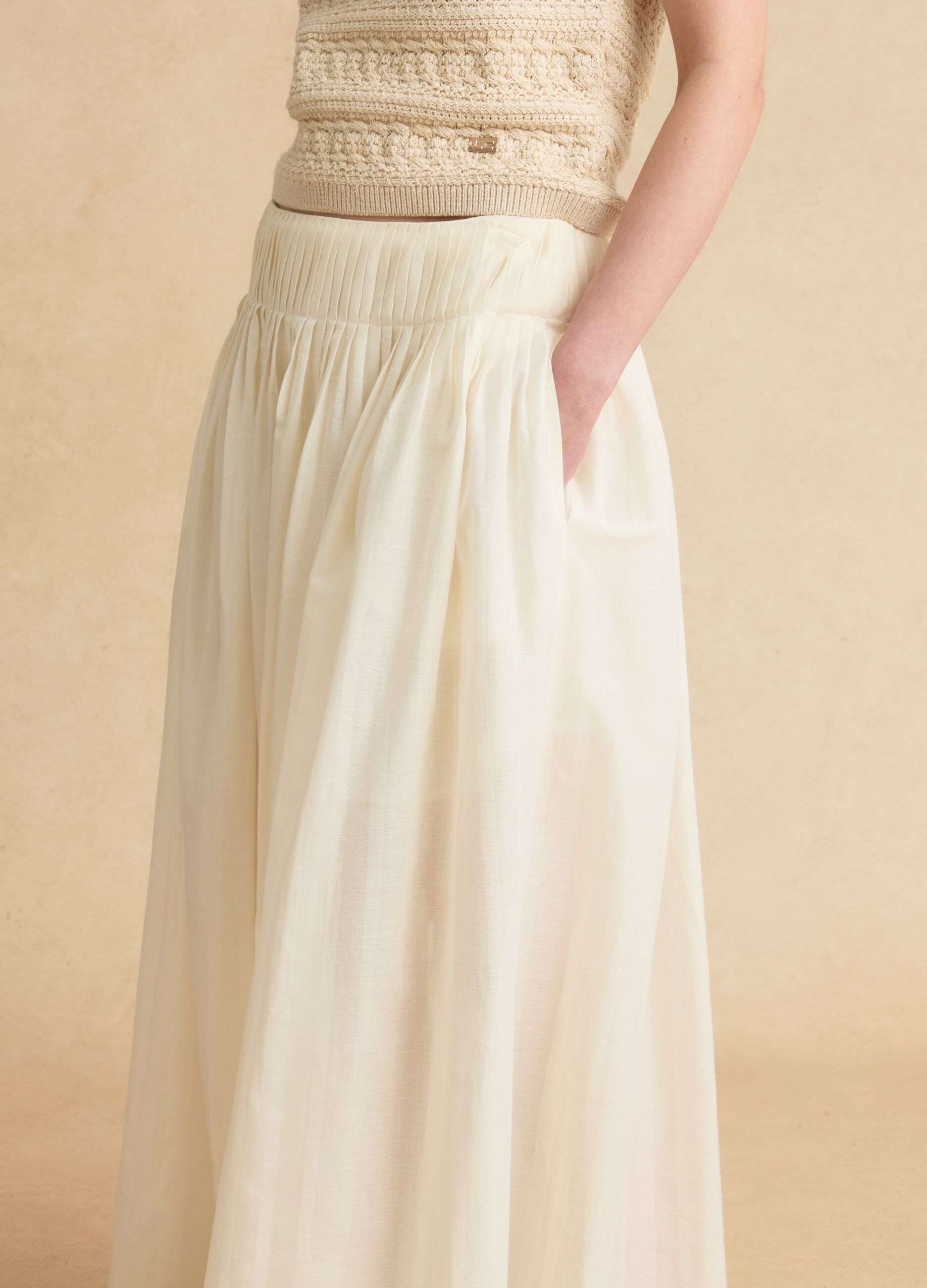 Beige pure cotton midi skirt