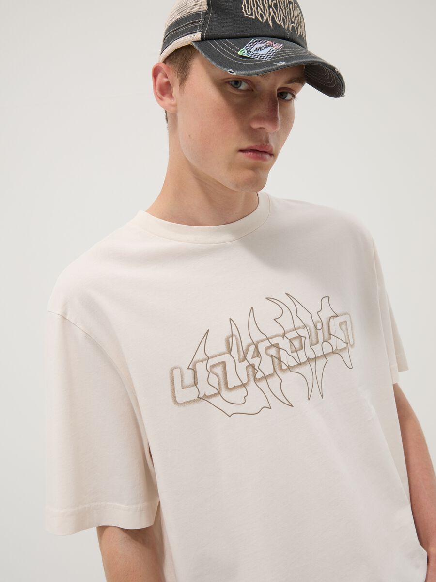 Beige pure cotton T-shirt with front print_1