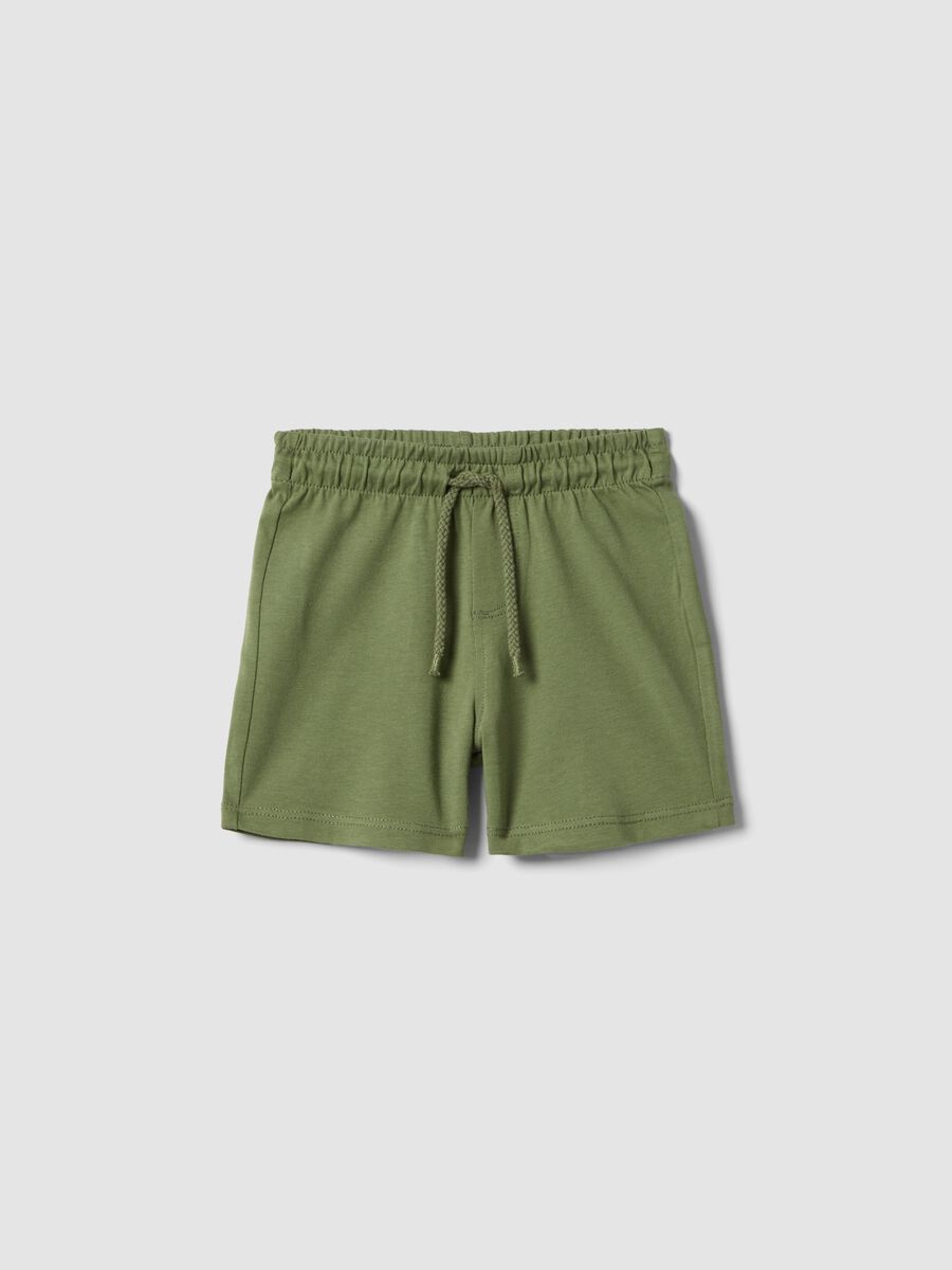 Green regular fit cotton shorts for kids with back pocket_0