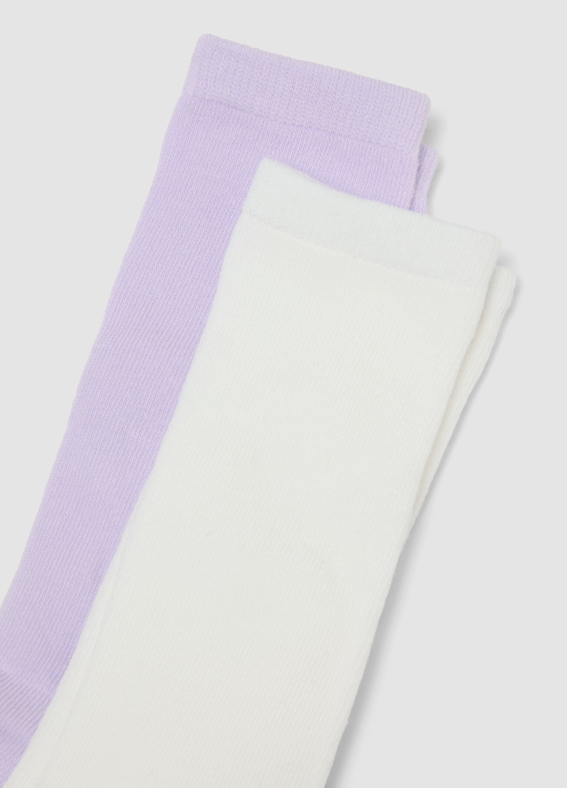 Pack of five long socks in white, lilac purple and light pink in stretch organic cotton
