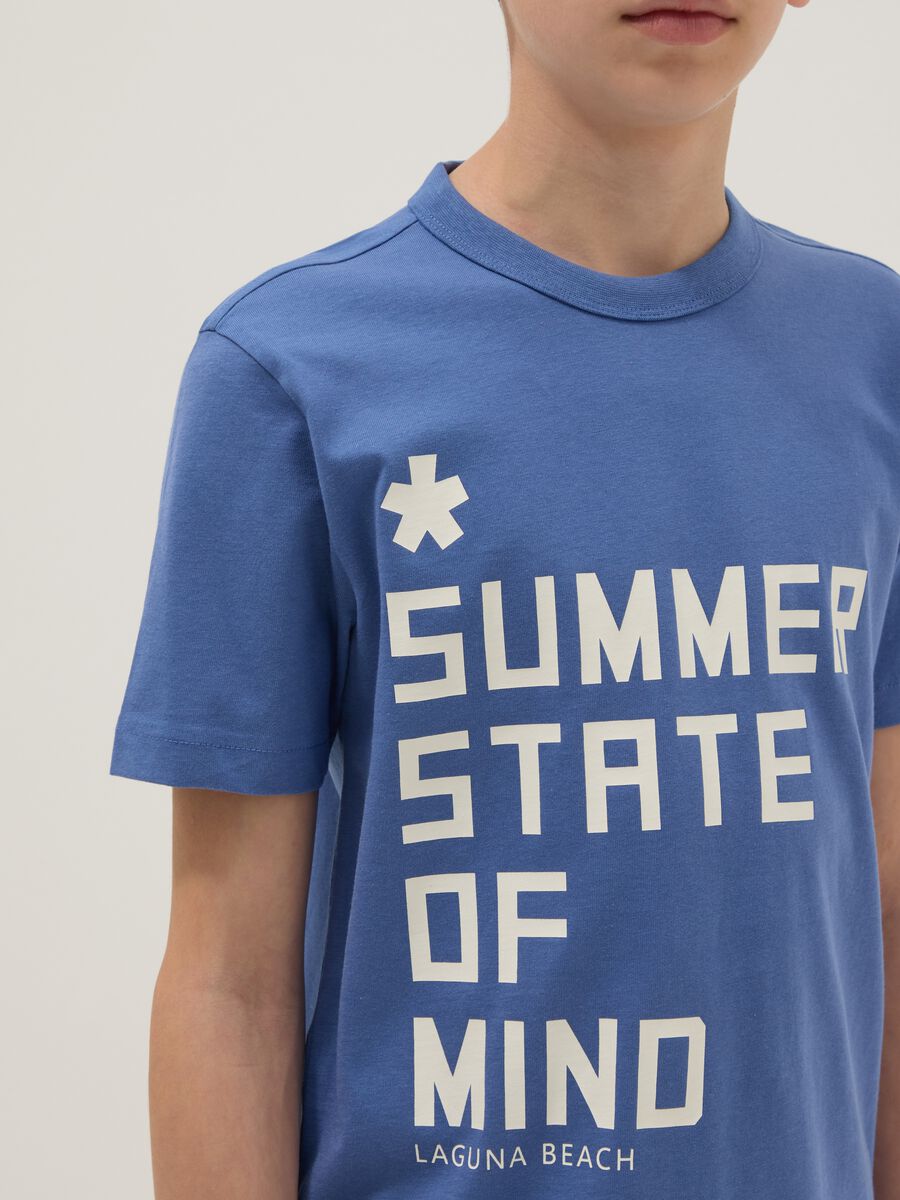 Boys' Regular Fit Blue Cotton T-Shirt with Print_2