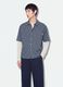 Blue cropped pure cotton checked shirt with layered double sleeves, oversized fit_1