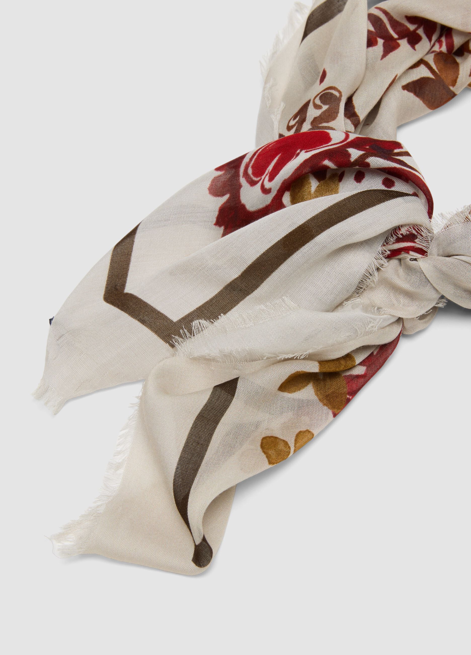 White pure viscose scarf with paisley print