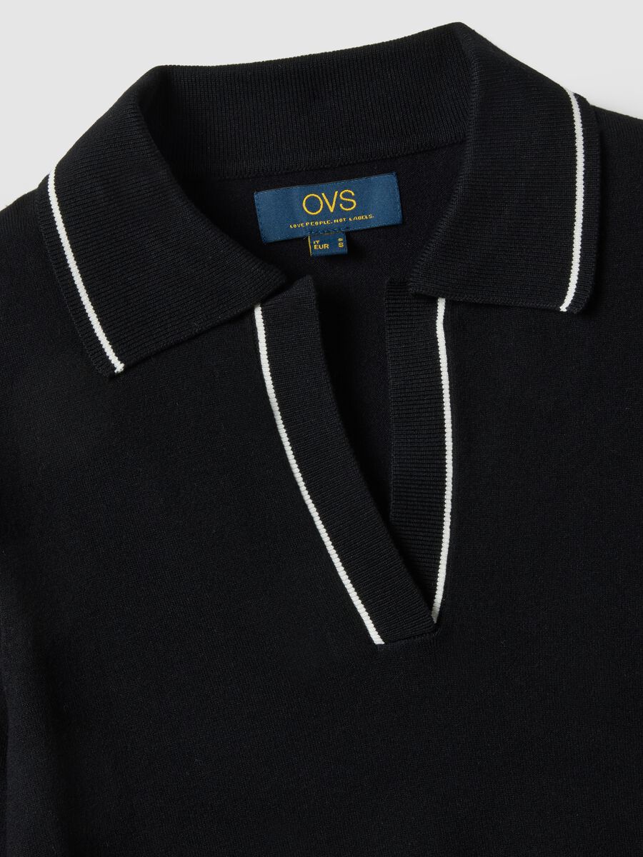 Black viscose blend slim fit polo with contrast stitching_1