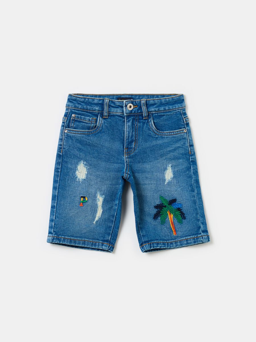 Denim Bermuda shorts with embroidery_1