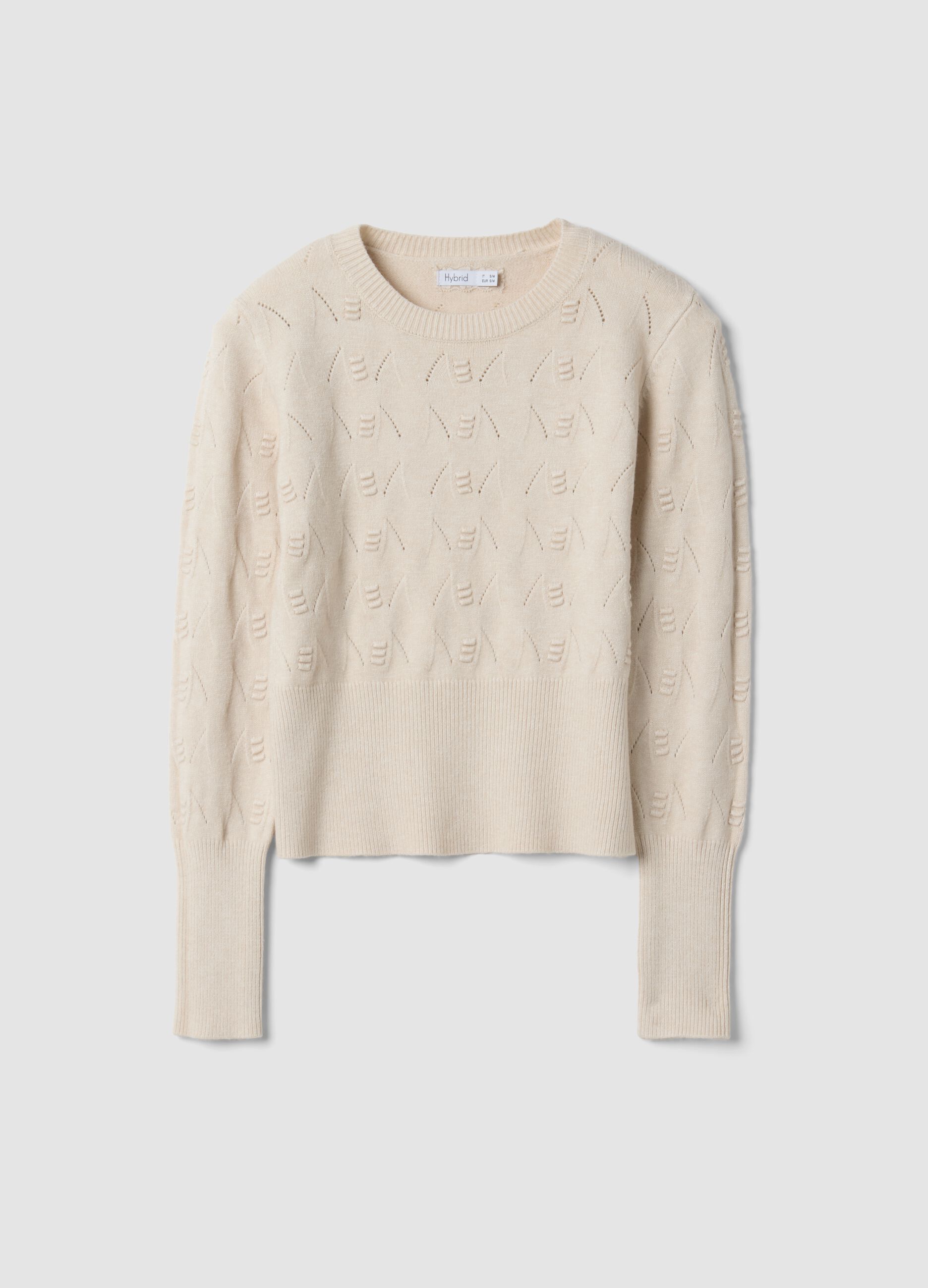 Beige openwork viscose-blend jumper, regular fit
