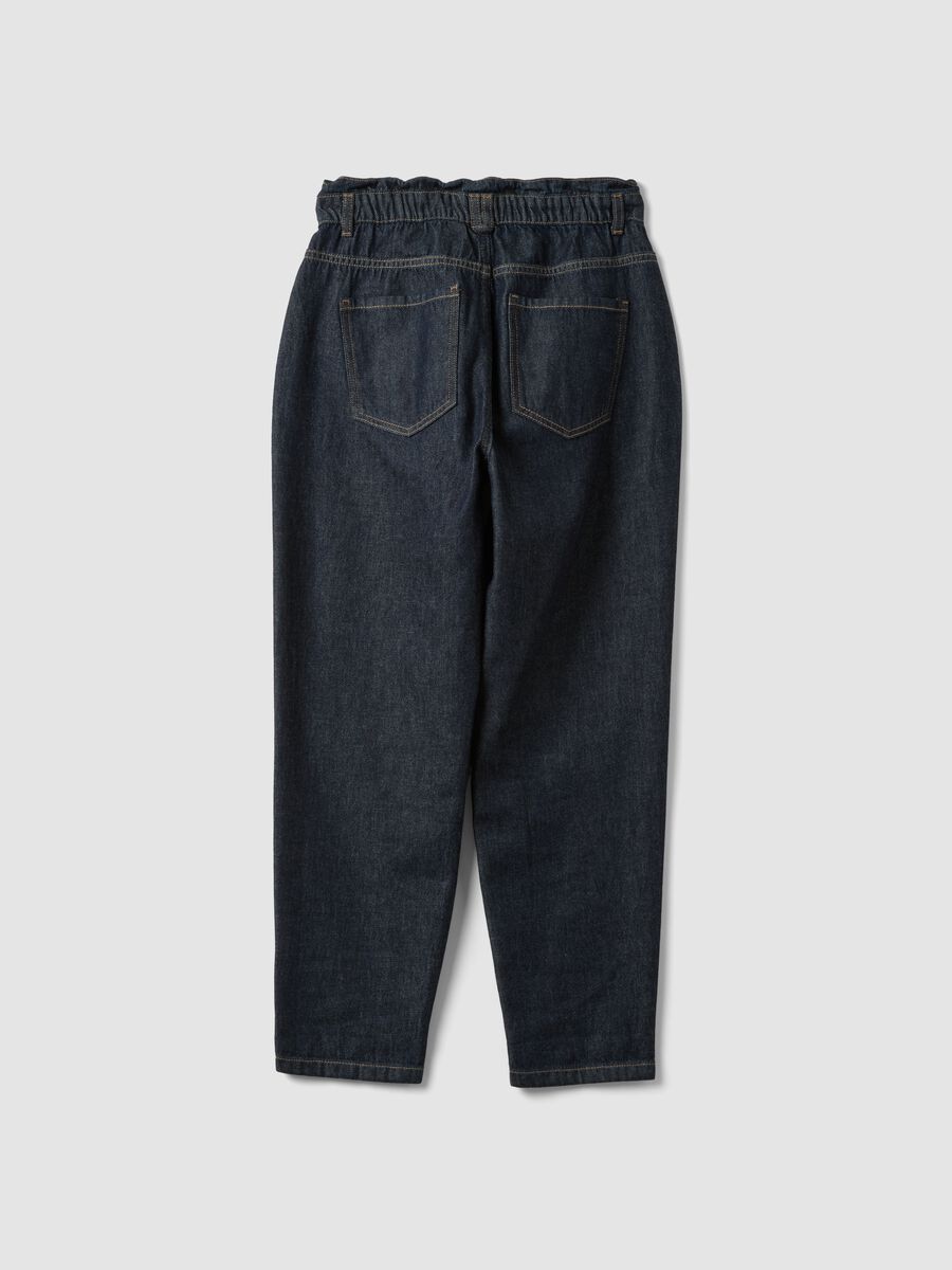 Blue denim baggy-fit pure cotton jeans with paper-bag waist_6