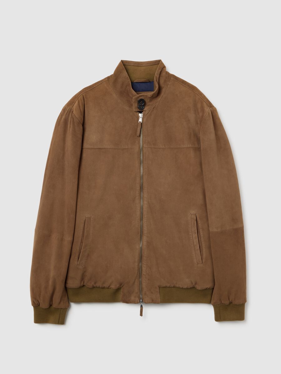 Brown genuine leather bomber jacket_5