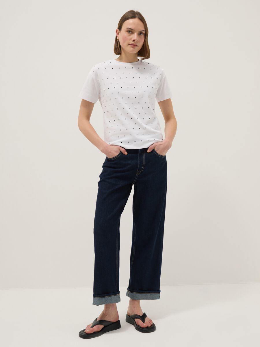 White stretch-cotton T-shirt with studs, regular fit_2