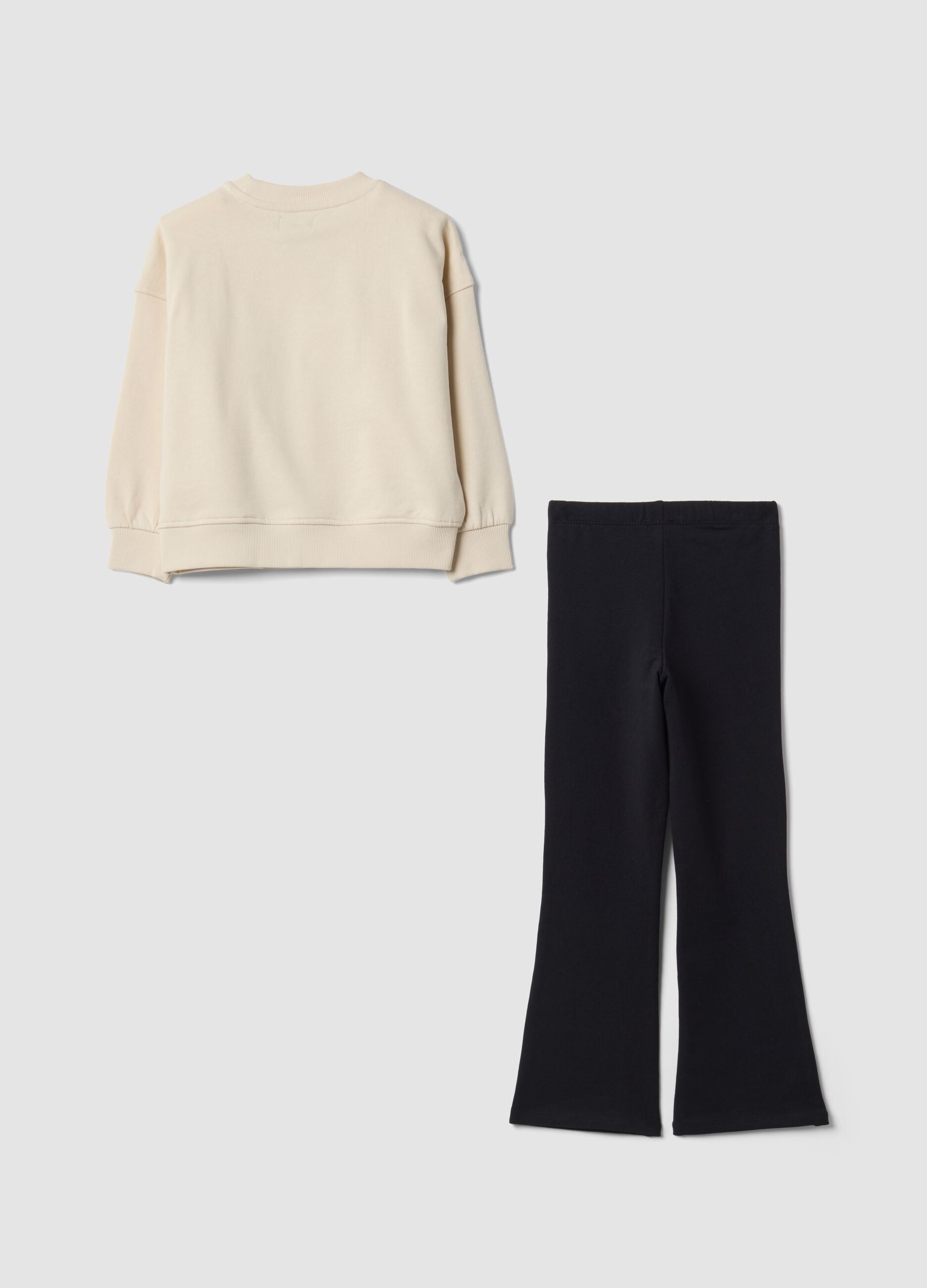 Beige and black pure cotton tracksuit with crewneck sweatshirt for girls
