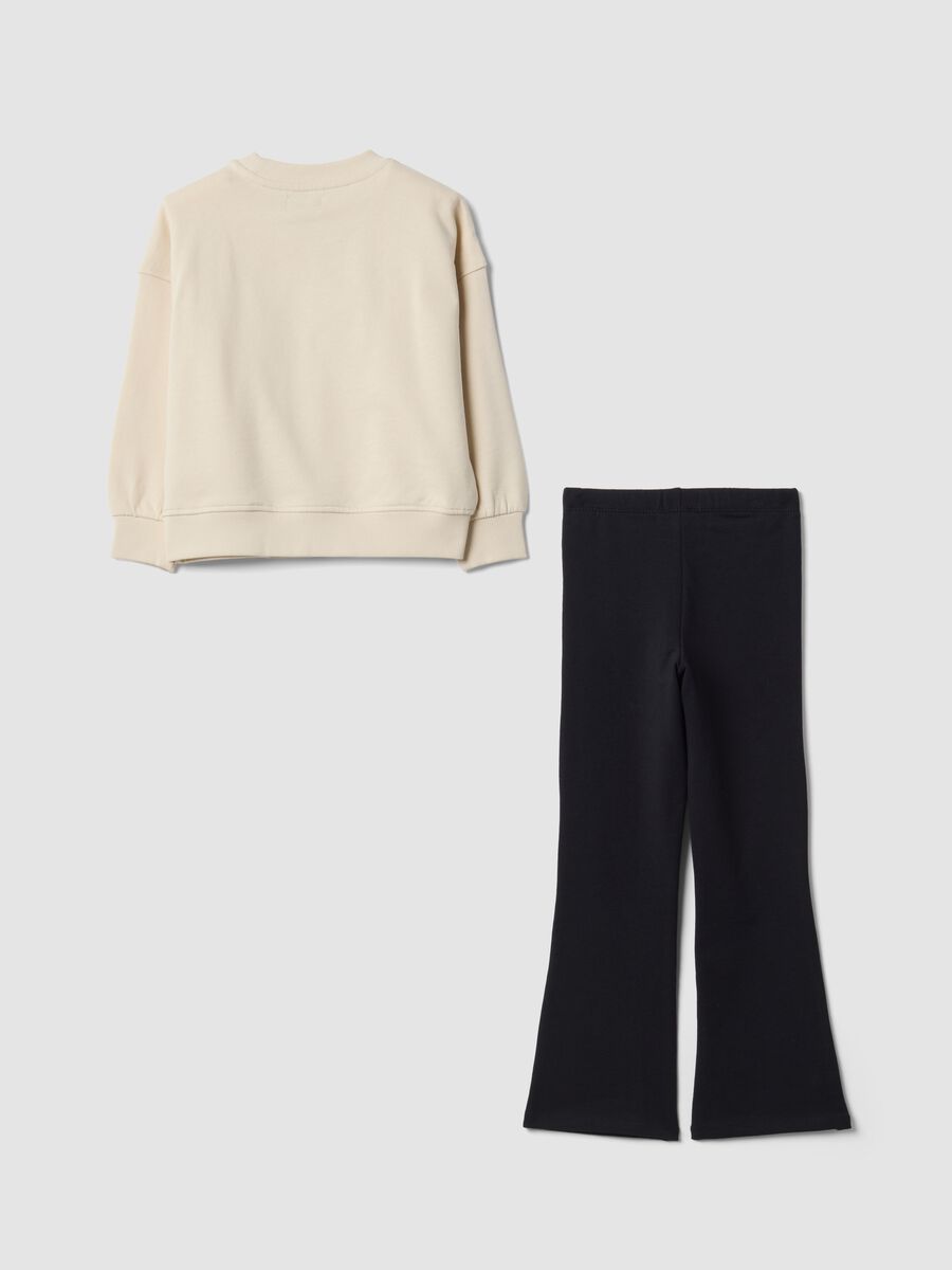 Beige and black pure cotton tracksuit with crewneck sweatshirt for girls_1