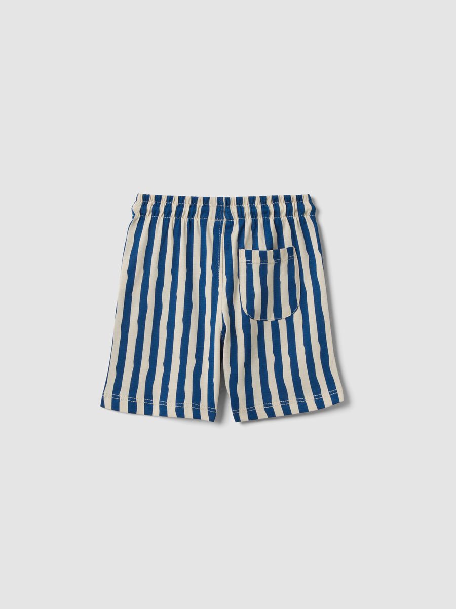 Shorts blu e bianco a righe in cotone organico per bimbo regular fit_1