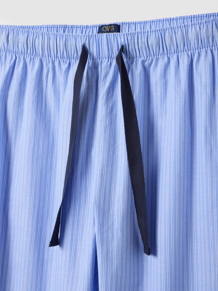 Light Blue Classic Fit Pajama Trousers in Pure Cotton_5