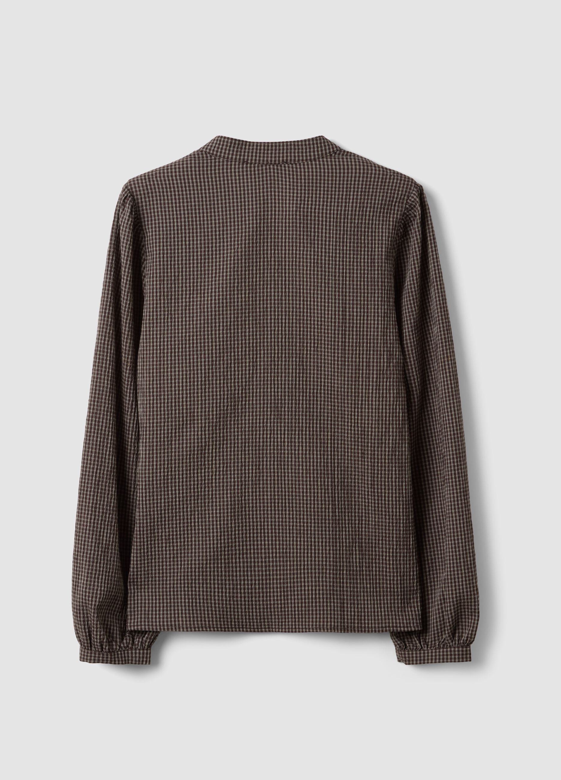 Brown stretch viscose shirt with Mandarin collar