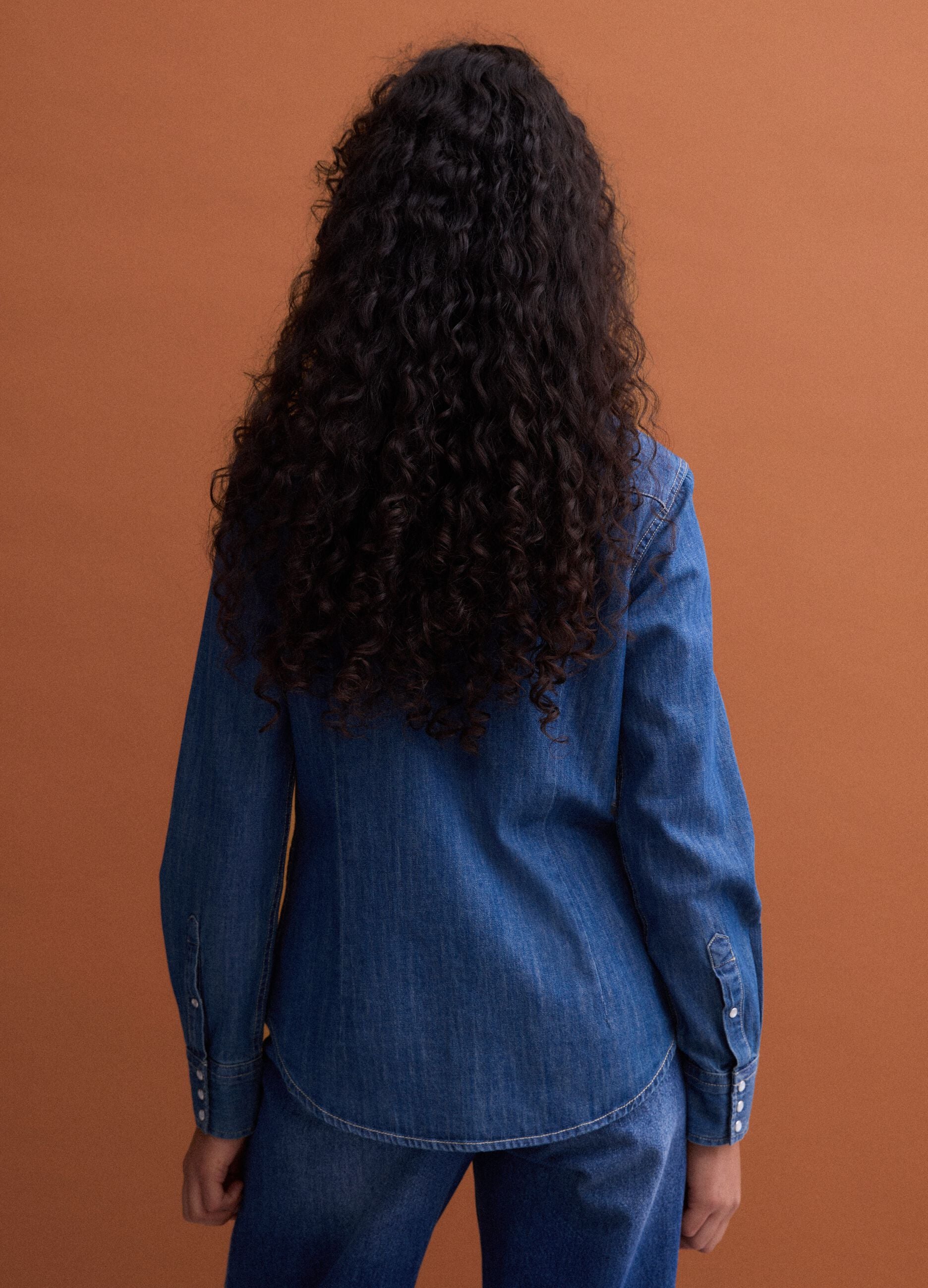 Blue pure cotton denim shirt, regular fit