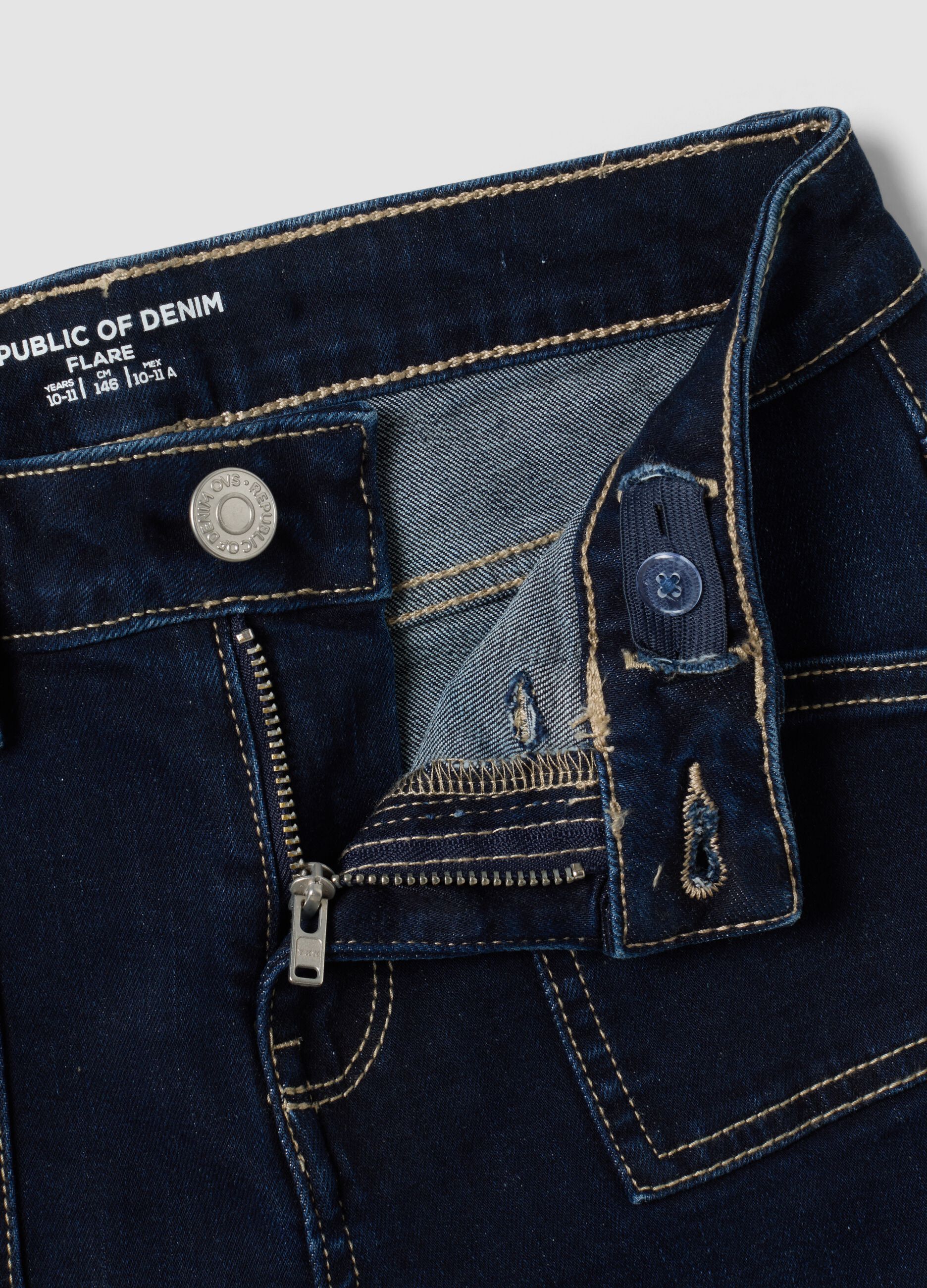 Girls&rsquo; blue flared stretch-cotton jeans