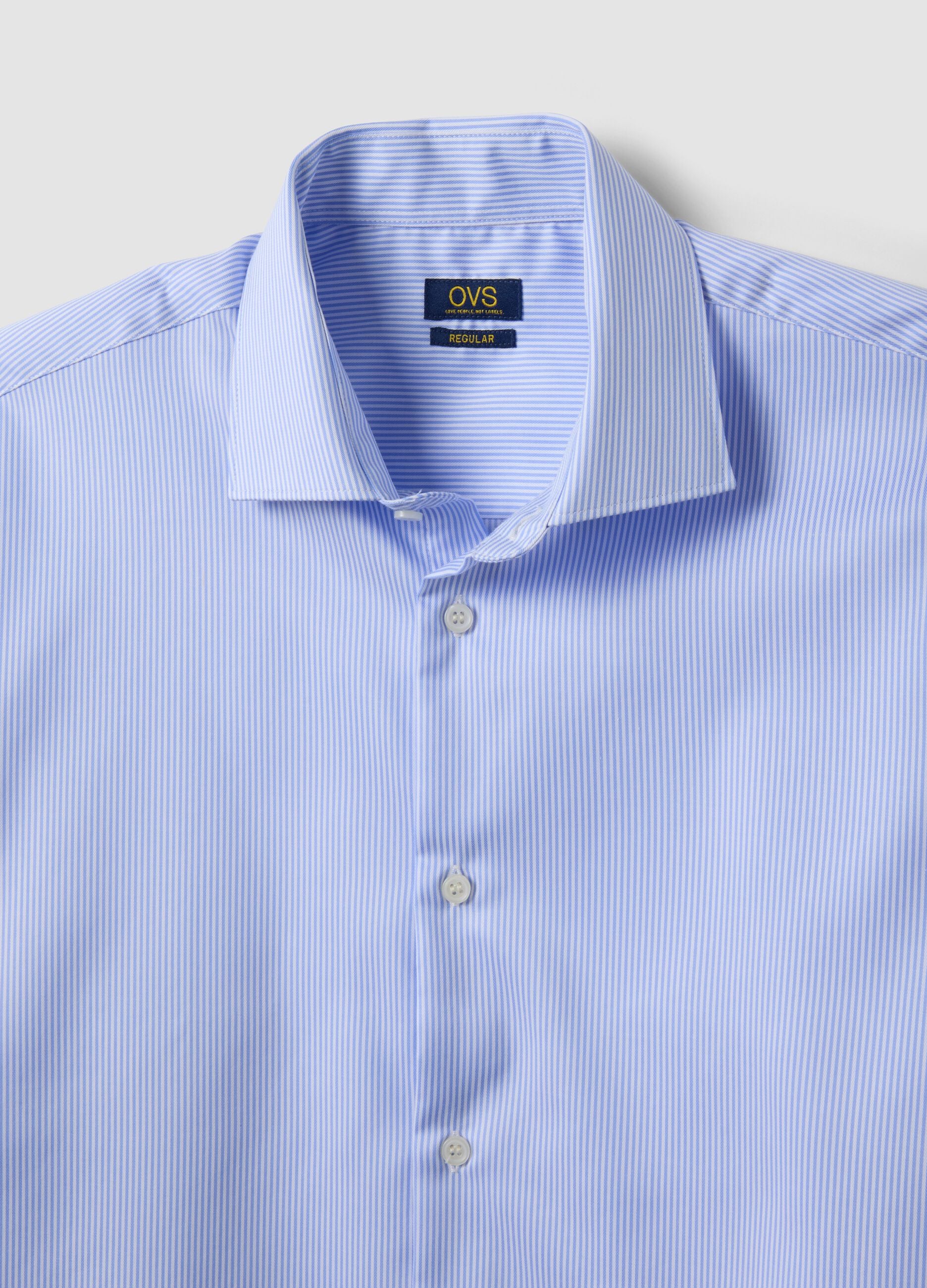 Light blue striped pure cotton shirt with classic collar, regular fit