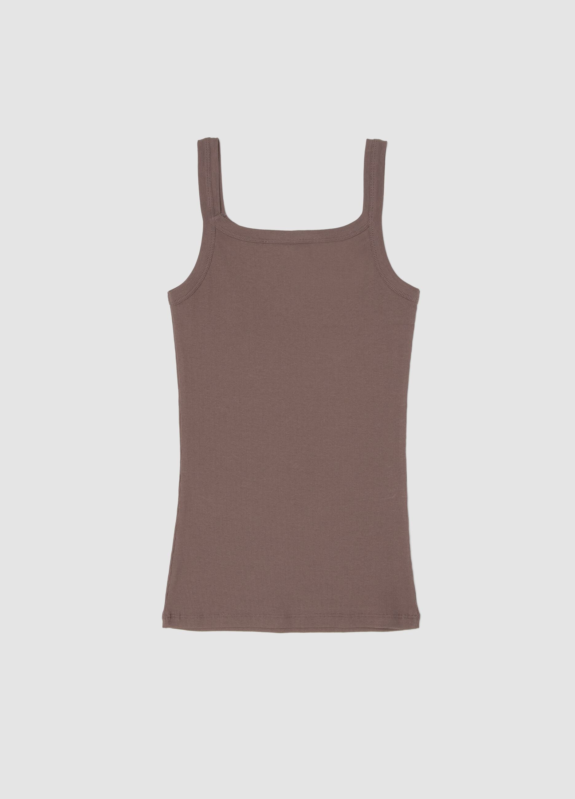 Brown organic cotton crew-neck vest top