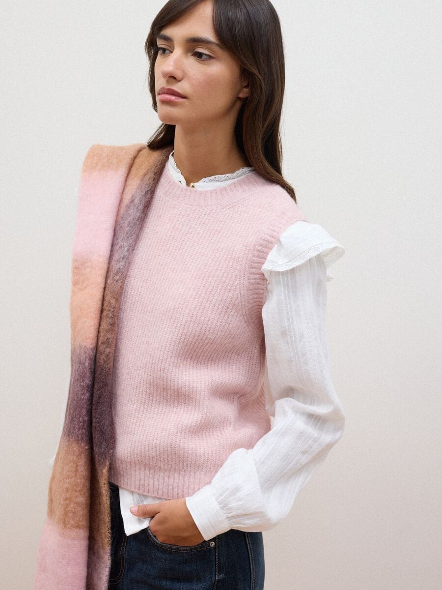 Pink crew-neck wool and alpaca stretch-knit gilet_0