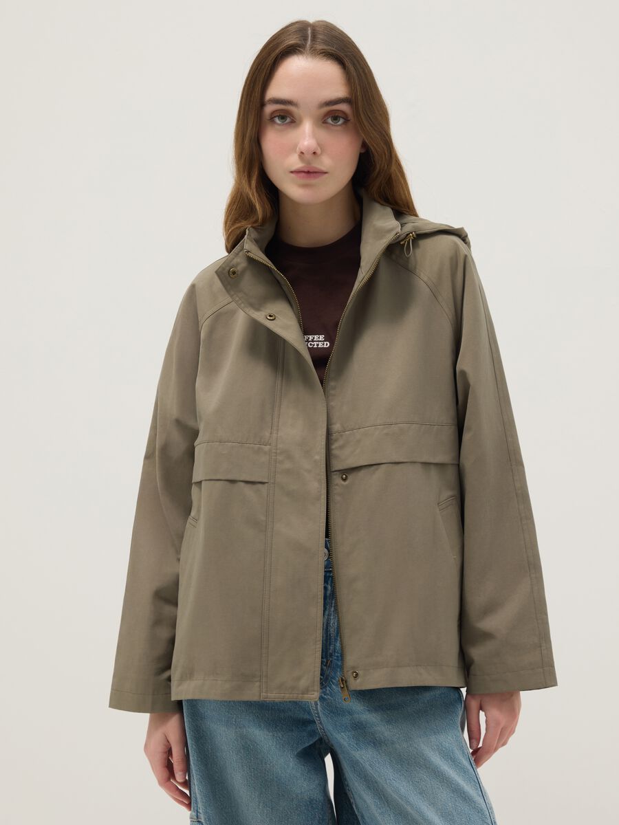 Green Cotton Blend Parka with Hood Regular Fit_0