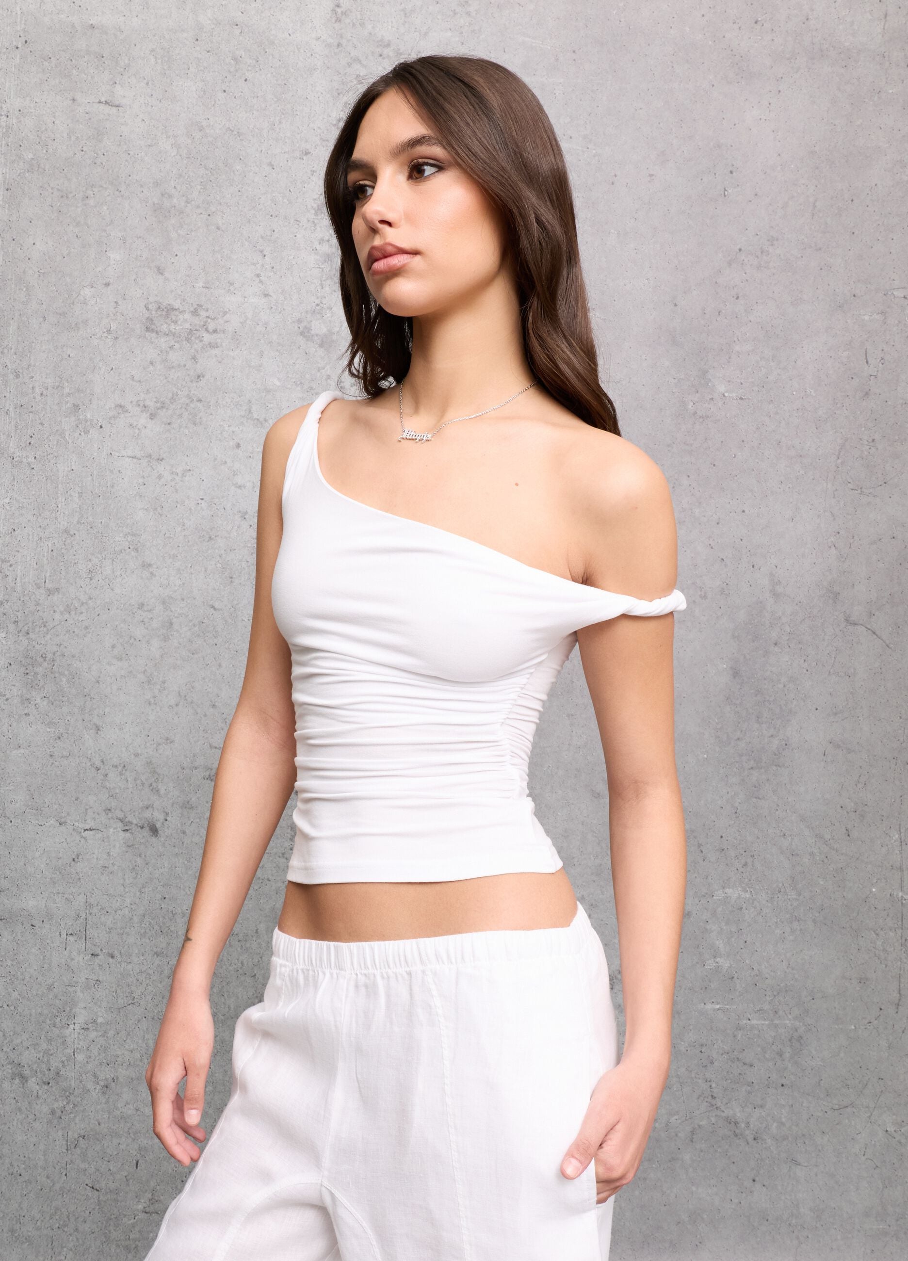 White Asymmetrical Tank Top